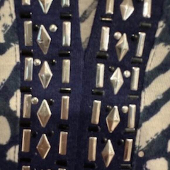 Dark Blue and White Resort Tunic with beaded neckline - Picture 2 of 4